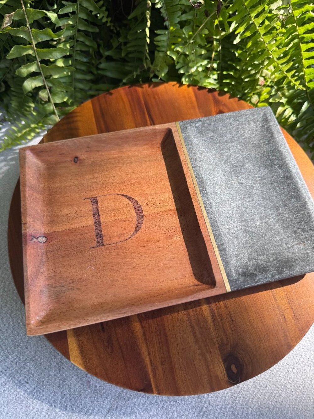 Monogram Letter D Valet Tray Wood and Stone Catchall Mark and Graham